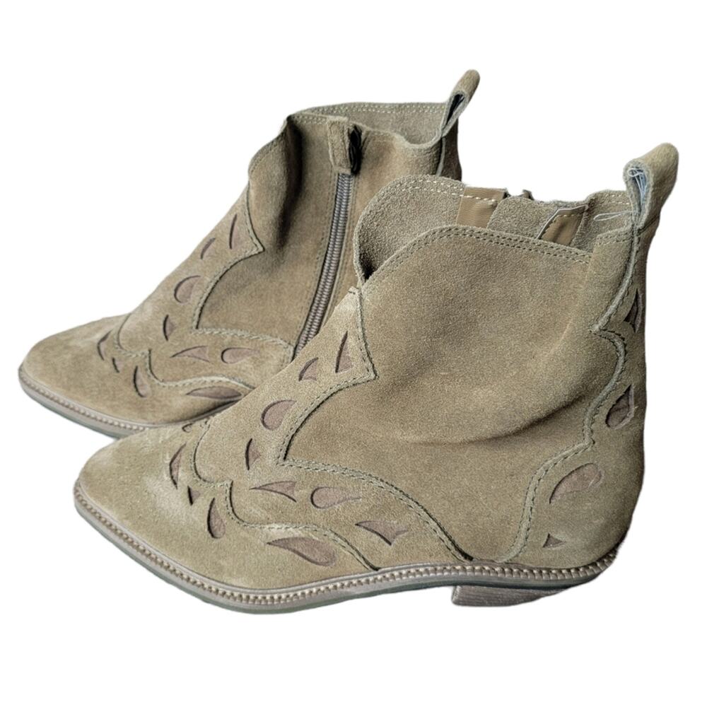 Kelsi Dagger Brooklyn Cliff Side-Zip Western Olive Suede Bootie 6.5